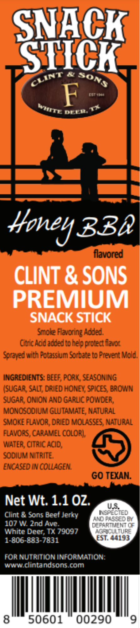 30- 1.1oz Honey BBQ Snack Sticks